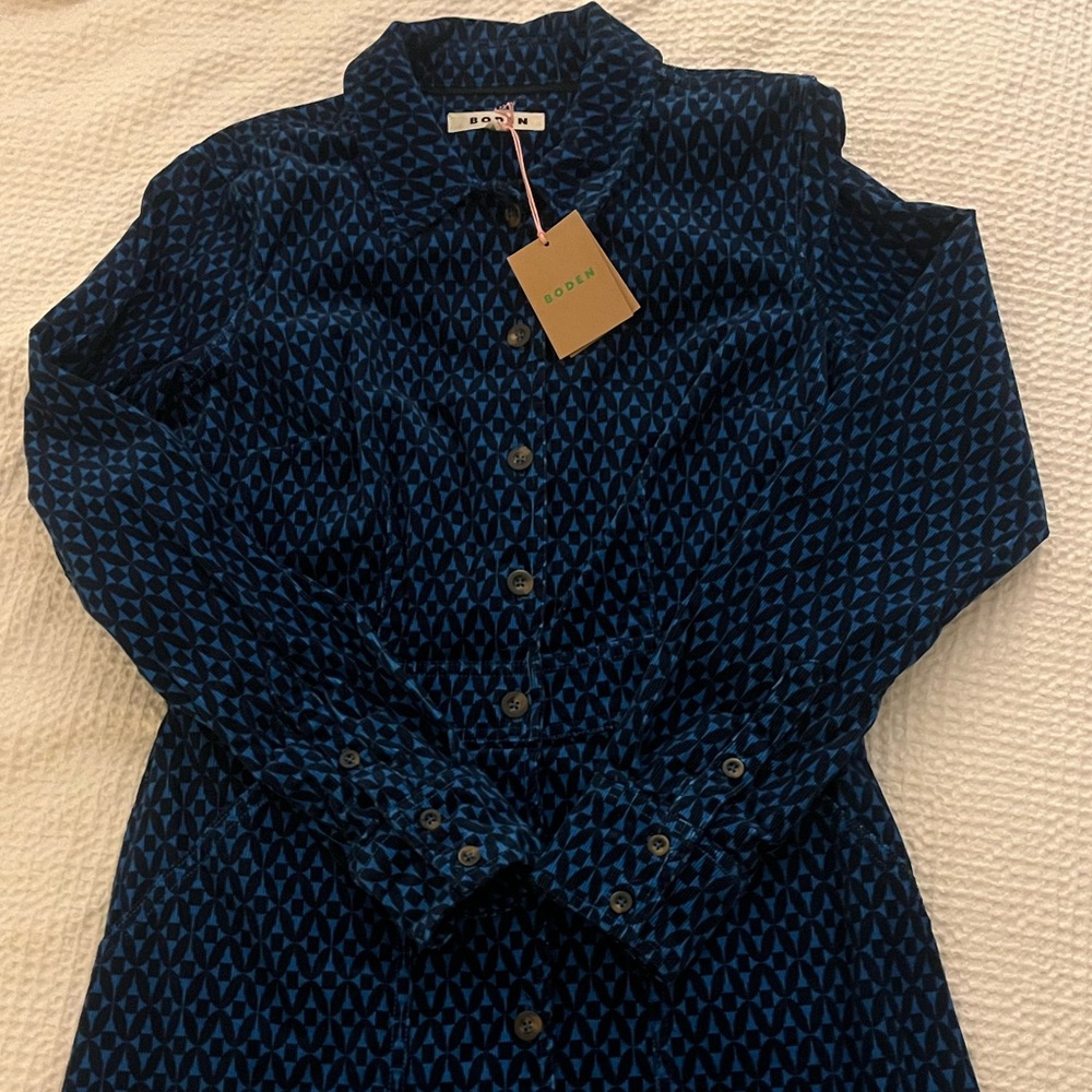 Blue and Black Boden Button up Dress